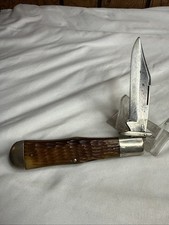 Antique Cattaraugus King of the Woods Folding Hunter Knife Jigged Bone Handle picture