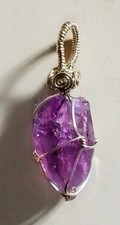 Amethyst Raw Crystal Pendant w/Sterling Silver Wrap 36mm tall  002 picture