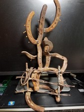 Vintage Horseshoe Western Cowboy Fence Cactus Barbed Wire Rustic Iron Handmade picture