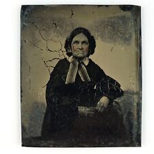Pursed Lips Elderly Lady Ambrotype c1860 Antique 1/6 Plate Woman Photo B3009 picture