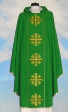 Green Chasuble and Stole, Embroidered Jerusalem Cross Design Chasuble Vestment picture