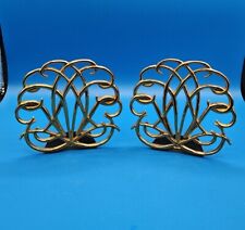Vtg Brass 2001 Williamsburg Virginia Metalcrafters Brass Scroll Bookends Pair  picture