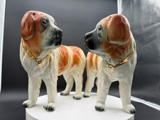 19th Century Large English Porcelain St. Bernard Dog Sculptures - a Pair picture