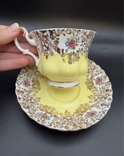 Vintage Royal Albert Picardy Yellow Gold Chintz Rose Teacup Saucer Bone China picture