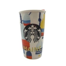 Starbucks 2016 Maine Coastal Artwork Fishing Buoys Ceramic Tumbler 12oz Rare New picture