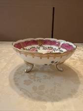 Limoges Coronet Footed Bowl Floral Hand Painted Gold Gilt Squash pink Border picture