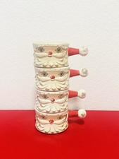 Holt Howard Starry Eyed Santa Soup Bowl with Handle Stackable Set of 4 RARE picture