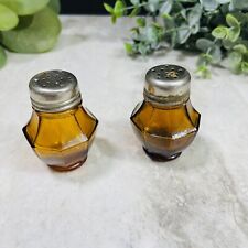 Vintage Amber Glass Salt Pepper Shakers w/stainless Steel Lids 2” Japan 1940s picture