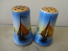 LUSTER WARE Hand Painted Sailboat Salt & Pepper Shakers 2.5