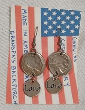Vintage Buffalo Nickel Indian Love Heart Hook Earrings Real Coin Jewelry 1934 picture