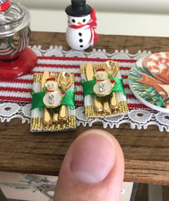 Christmas Snowman Mini Dollhouse, Set of 2 Holiday Napkins & Gold Flatware picture