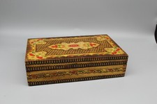Old Pyrographic Box. Hand Painted Box - Wooden Box - Vintage Keepsake Box  picture