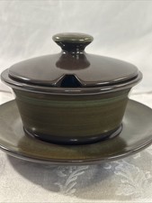 Franciscan Madeira Green Brown Gravy Sauce Boat Bowl w/Lid & Underplate picture