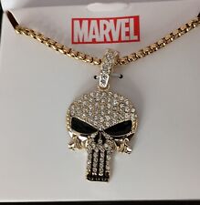 Marvel Comics The Punisher Paved Crystal Skull Bling Necklace Pendant New Box picture