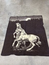 Vintage TAC Western Throw Blanket Horses Reversible Brown Beige 74x56 Retro Find picture