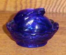 Miniature Boyd’s Crystal Cobalt Blue Art Glass Rabbit On Nest - 2 1/2