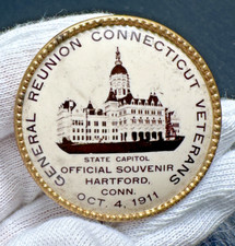 1911 GENERAL REUNION CONNECTICUT VETERANS OFFICIAL SOUVENIR PIN G136 picture