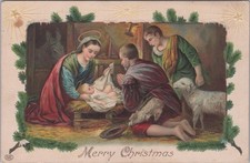 Antique Embossed Christmas Postcard- Divided Back Era - Jesus in His Cradle picture