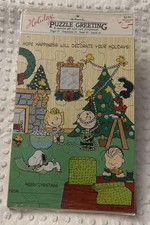 Vintage 1965 Hallmark Peanuts Snoopy Charlie Brown Puzzle Christmas Tree Card picture