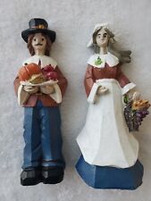 Pacific Rim Cubist Thanksgiving Harvest Pilgrim Man & Woman Figures 9” Resin picture