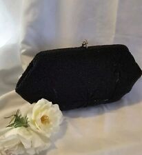 Vintage Black Beaded Soft Clutch Evening Bag Purse Small (No Chain) Japan Floral picture