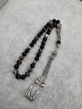 Natural Black and Brown agate Tasbeeh with Unique Patterns 925 carat silver picture