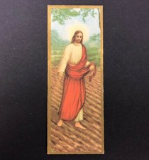 Vtg Antique Holy Prayer Card Lovely Jesus Devine Sower of Seeds Gilt Gold Litho picture
