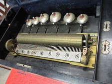 ANTIQUE  CYLINDER MUSIC BOX  12 TUNE 6 BELL  PLAYS *CIRCA 1895-1910*  25 inch picture