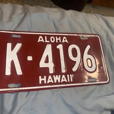 Vintage 1957-60 HAWAII HI LICENSE PLATE TAG # 'K-4196’– ANTIQUE ALOHA Plate picture