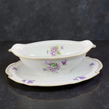 Rossetti Chicago Spring Violets Gravy Boat Sauce Dish Attached Under Plate VTG picture