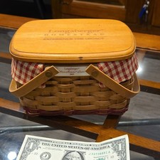 Longaberger 2003 Woven Basket w/ Wooden Lid, Liner & Protector picture