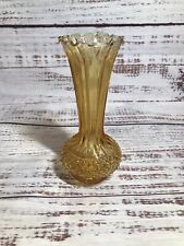 Vintage Amber Honey Gold Small Vase Bud Diamond Ribs Fluted Opening picture