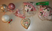 7 Victorian Pink Shabby Chic Christmas Ornaments Handmade  VNTG (#V262) picture