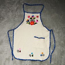Vintage Apron Hand Embroidered Ivory Cottagecore FLOWERS AND SWIRLS picture