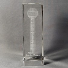 Vintage Dallas Reunion Tower Etched Glass Paperweight w/Box Hyatt Regency Hotel picture