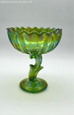Indiana Glass Green Iridescent Carnival Lotus Blossom Pedestal Dish picture