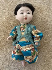 Vintage Japanese Ichimatsu Boy Doll Composition Black Hair Kimono Outfit picture