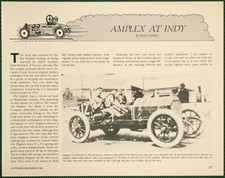 1911 Amplex Race Car First Indy 500 Turner Horan Vintage Pictorial Article 1988 picture