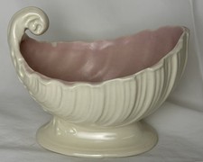 Vintage Rum Rill Pink And White Pedestal Shell Planter - 6”x4”x5” picture