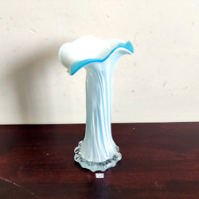 1920 Vintage Handmade Blue Glass Pontil Mark Flower Vase Unique Shape GV6 picture
