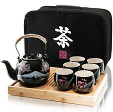 Traditional Japanese Tea Set - Ceramic Tea Set with Teapot, 6 Tea Cups, 1 Bam... picture