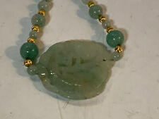 Chinese Jade Fish & Flower Carved Pendant & Bead Beaded Necklace picture