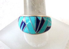 Navajo Evangeline Sherman Multi-stone Inlaid Band Ring 925 Sterling Silver Sz 9 picture