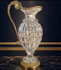 Antique French Empire Baccarat Cut Crystal Glass & Ormolu Bronze Ewer Jug 1860 picture