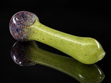 Green Glass Tobacco Hand Pipe Blue Red Speckled Bowl Colorful Design picture