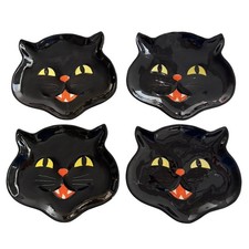 Vintage Transpac Halloween Black Cat Dinner Plates Set Of 4 Whimsigoth picture