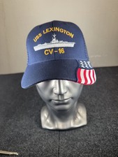 Rock Point Navy Blue Adjustable USS Lexington CV-16 Mesh Trucker Hat picture