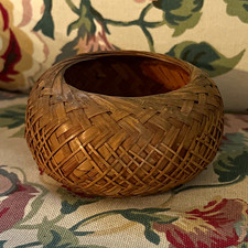 Vintage 1940’s Small Bamboo & Rattan Ball Basket picture