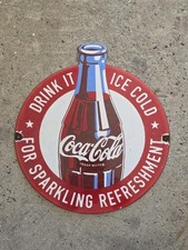 VINTAGE DRINK IT ICE COLD COCA-COLA PORCELAIN SIGN 10