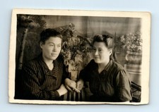 Photo Portrait USSR Woman Side Part Swept Back Hair Striped Blouse picture